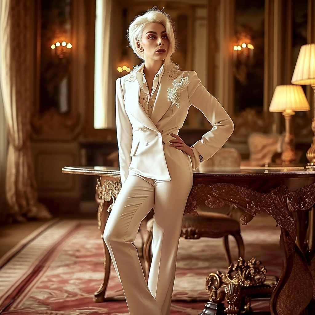 Lady Gaga wearing a flattering pantsuit