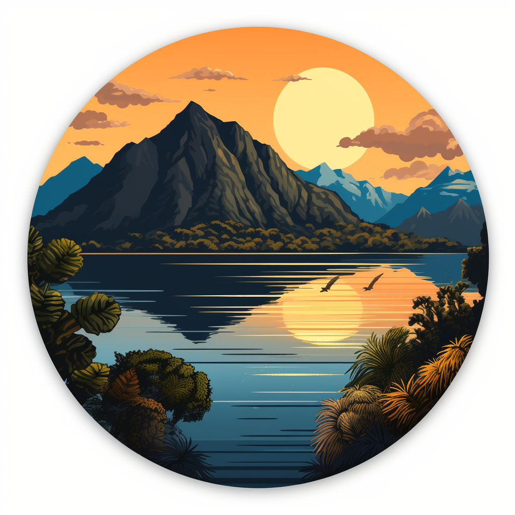 Round logo with Lake Atitlan and Bitcoin