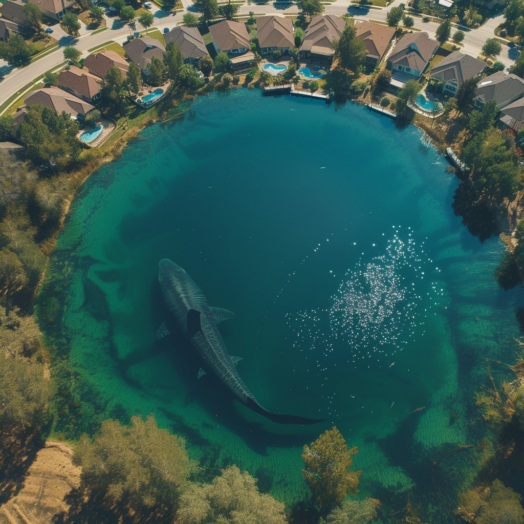 Giant Shark Swimming Near Homes