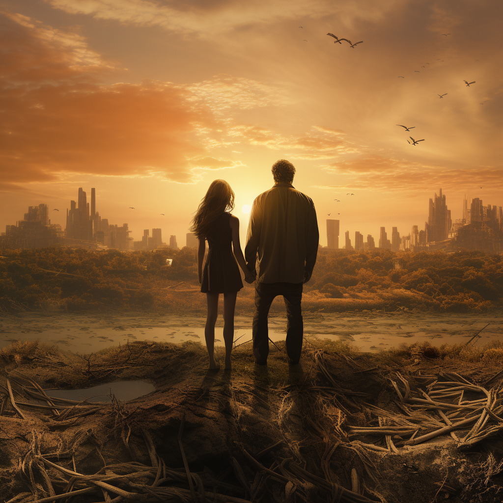 Two people standing on an empty planet