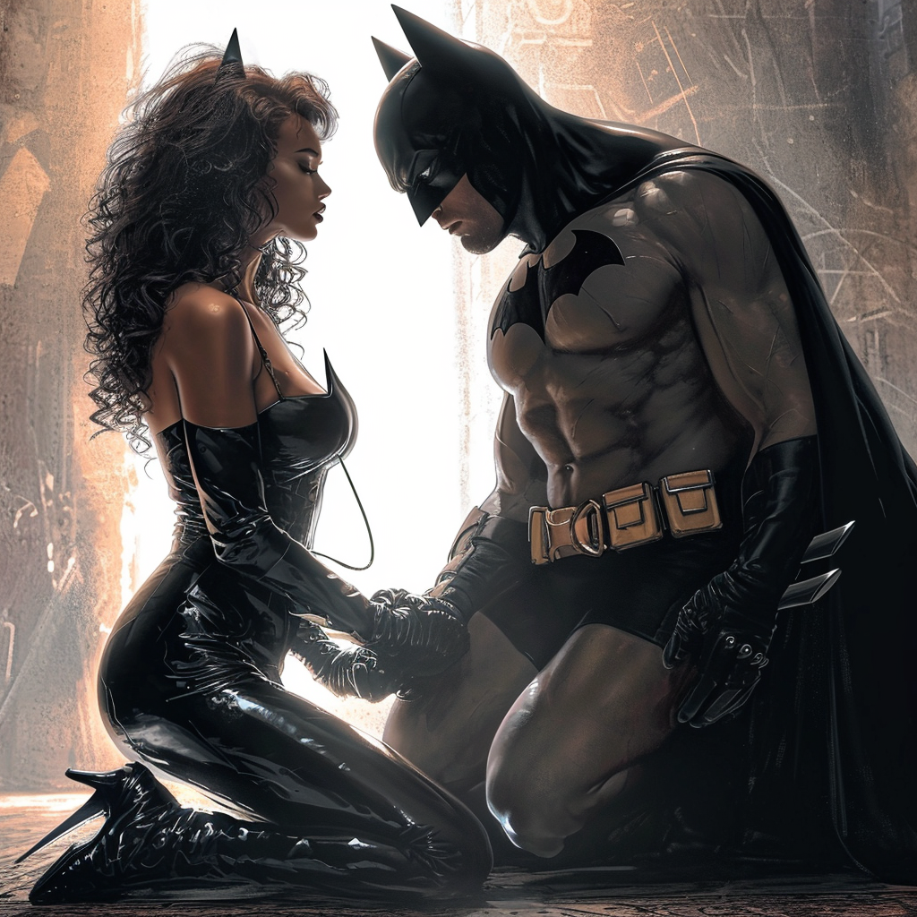 Latina Catwoman praying to African American Batman