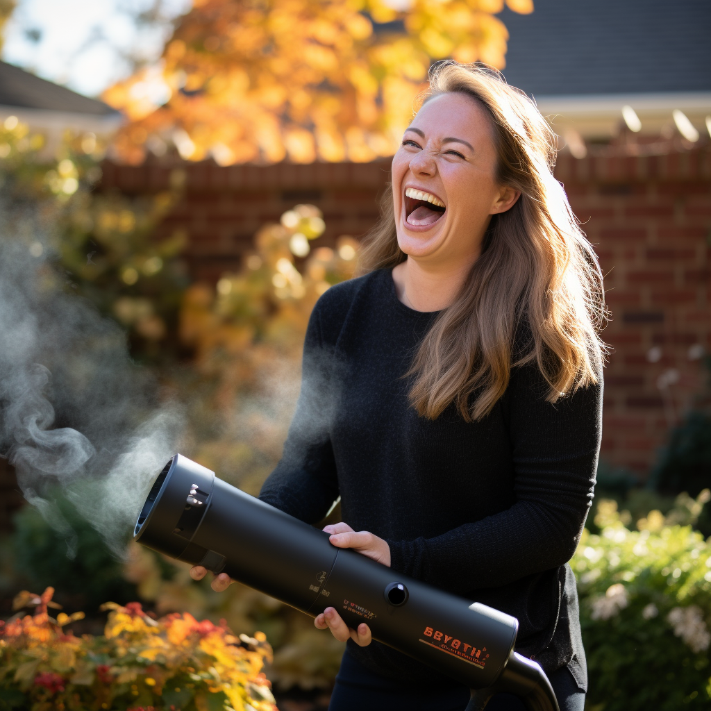 Woman laughing in suburban yard during fall