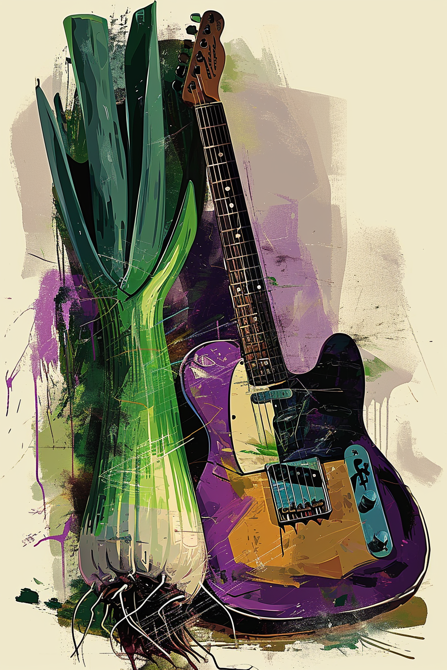 Leek and Guitar Artwork Painting