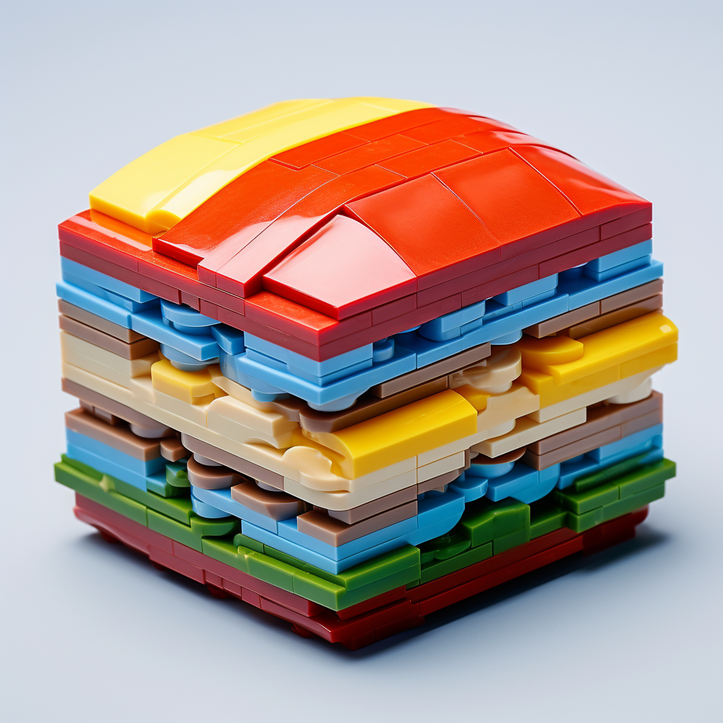 Colorful LEGO brick with hamburger texture