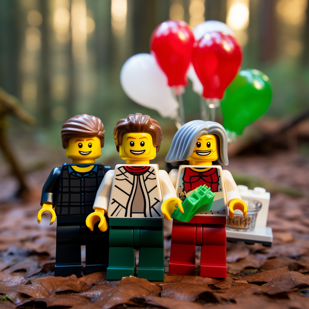 Happy Lego family celebrating New Year