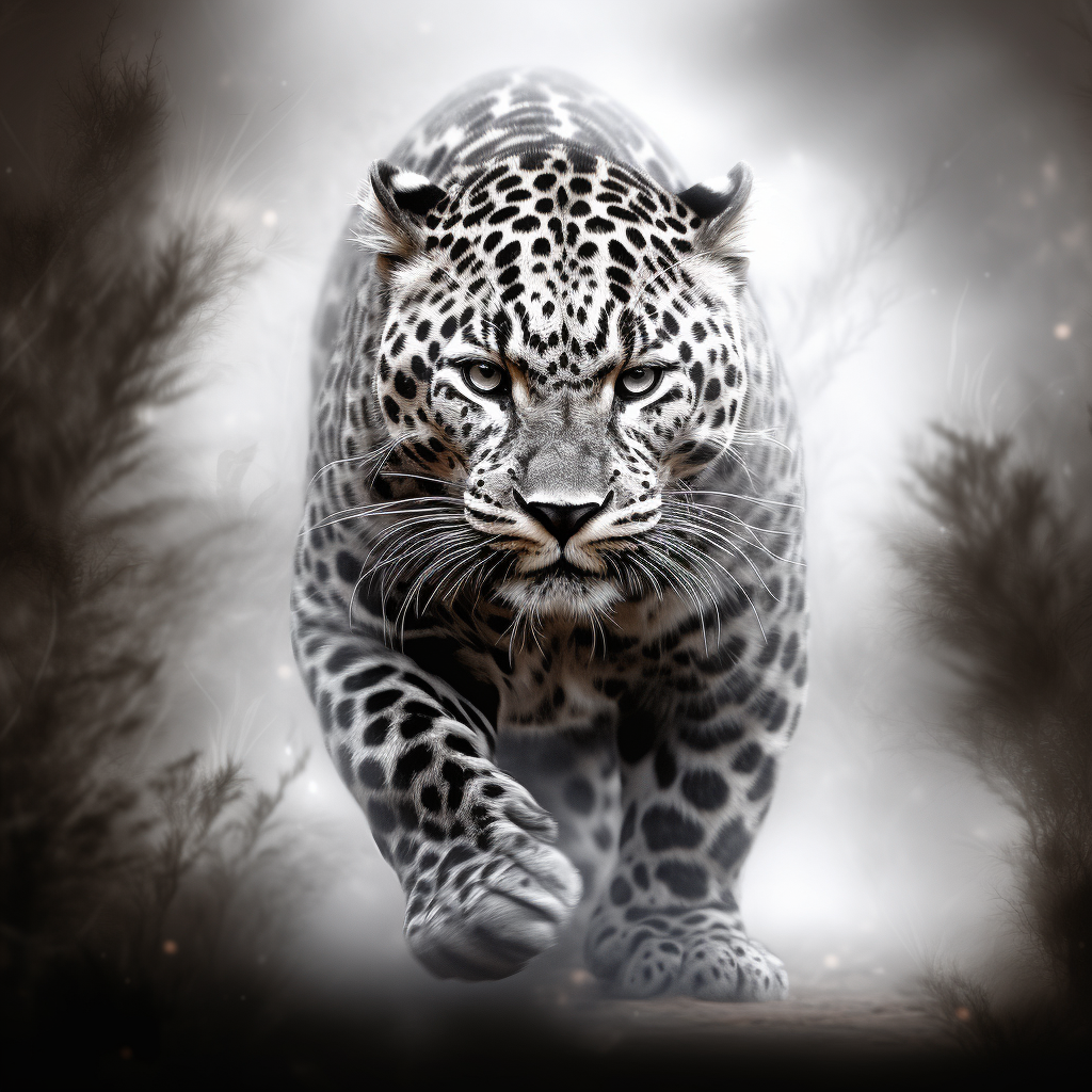 Leopard in Misty Realistic Monochrome