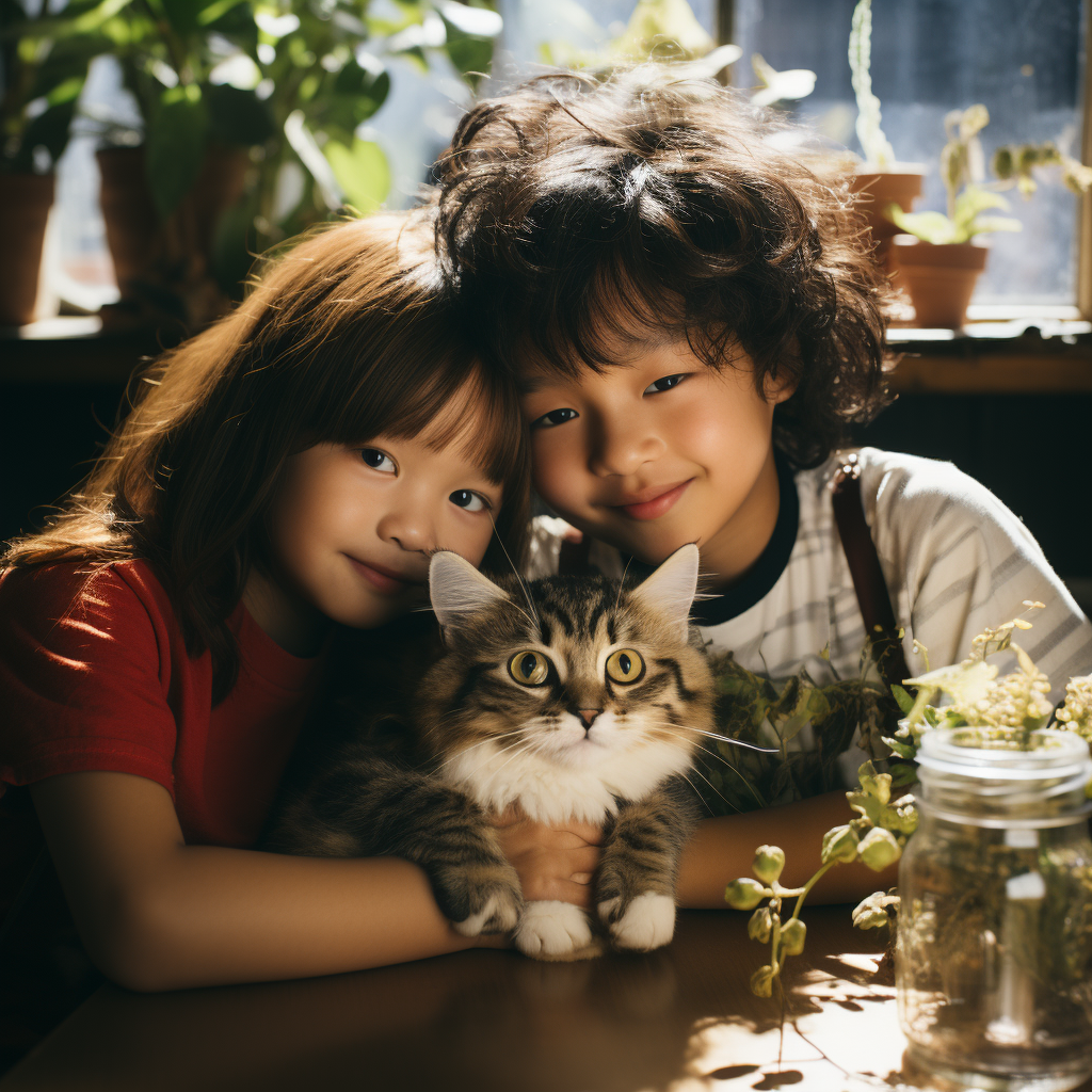 Asian lesbian couple hugging Amerasian child