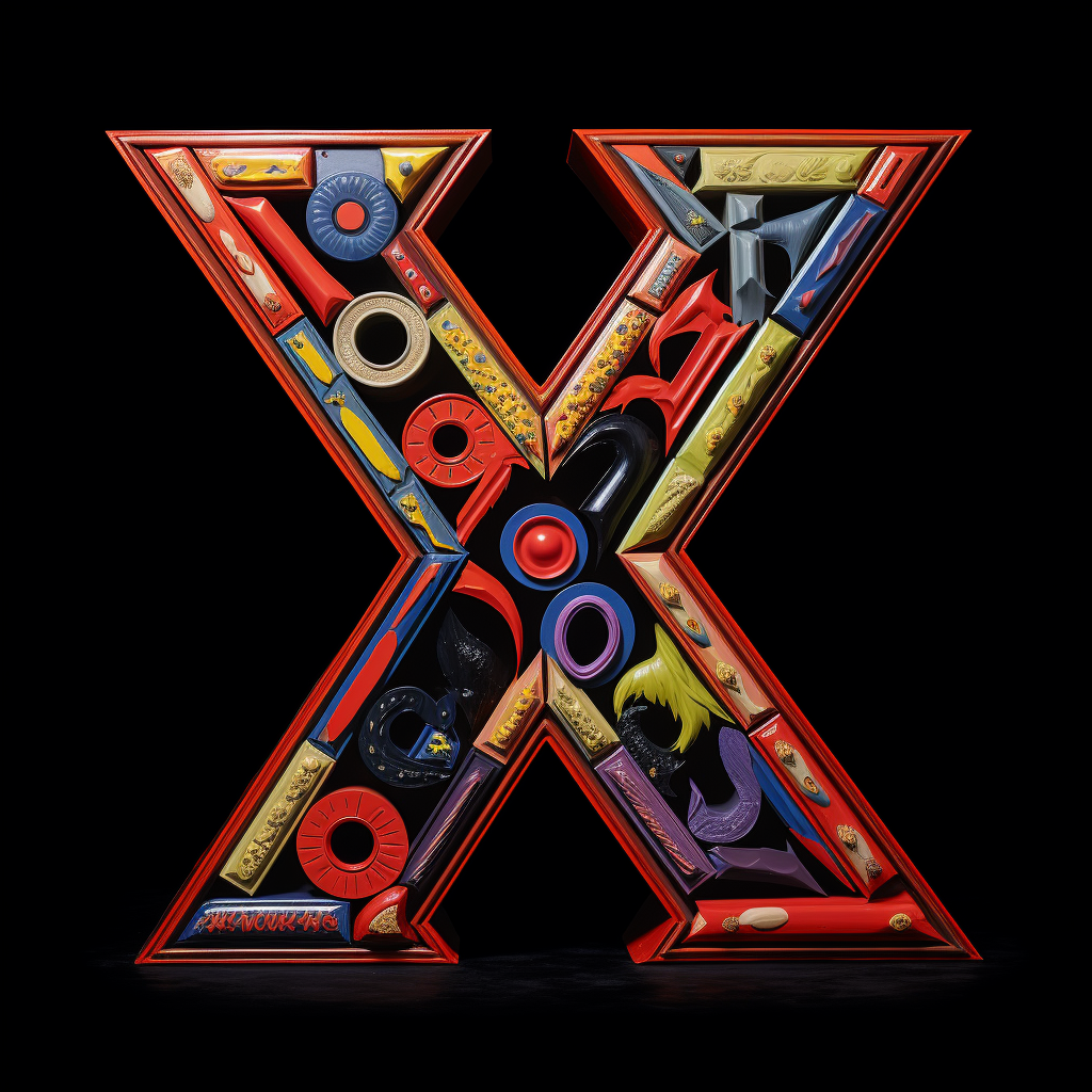 Colorful letterX sculpture on black background