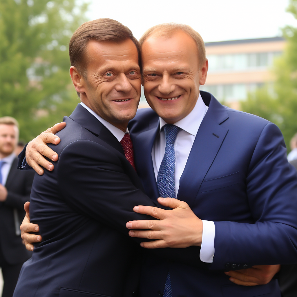 Lewandowski and Donald Tusk sharing a warm embrace