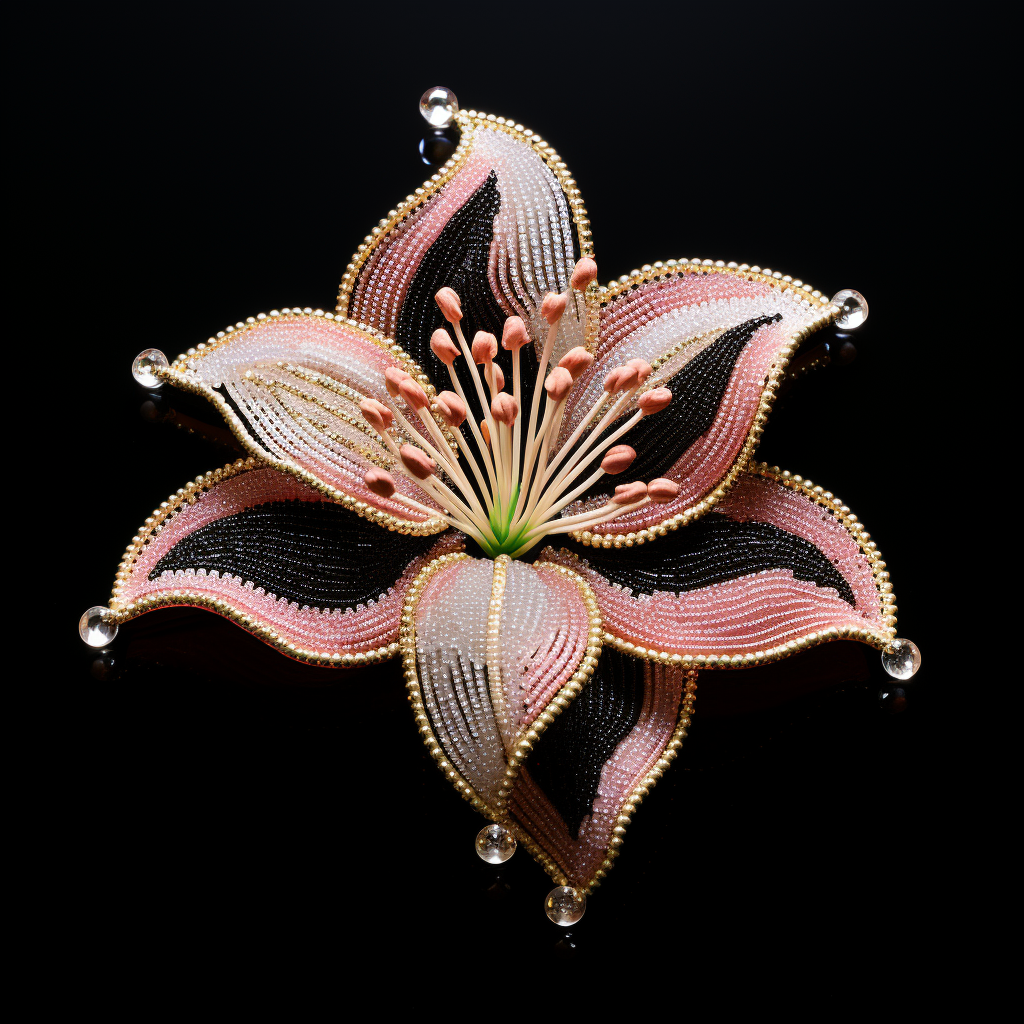 Stunning Lily Flower Brooch on Black Background