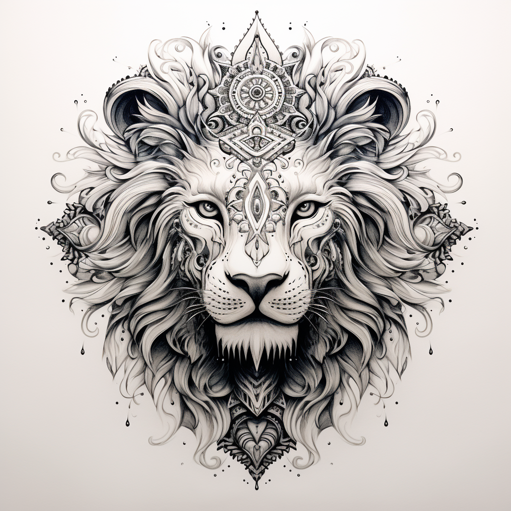 Lion face with dotwork mandalas