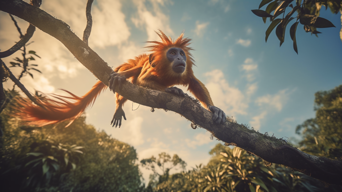 Lion Tamarin Flying in Tree