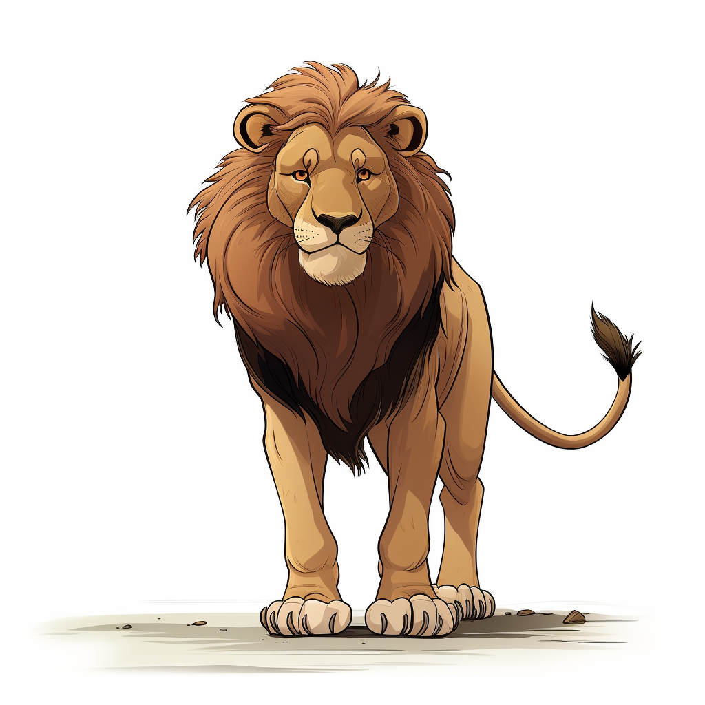 Playful cartoon lion seen from behind