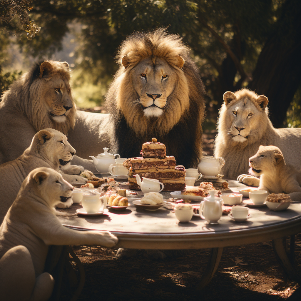 A lion and friends enjoying a tea party