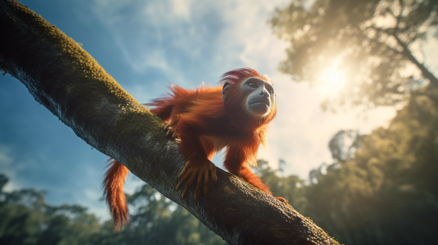 Lion Tamarin jumping in golden hour