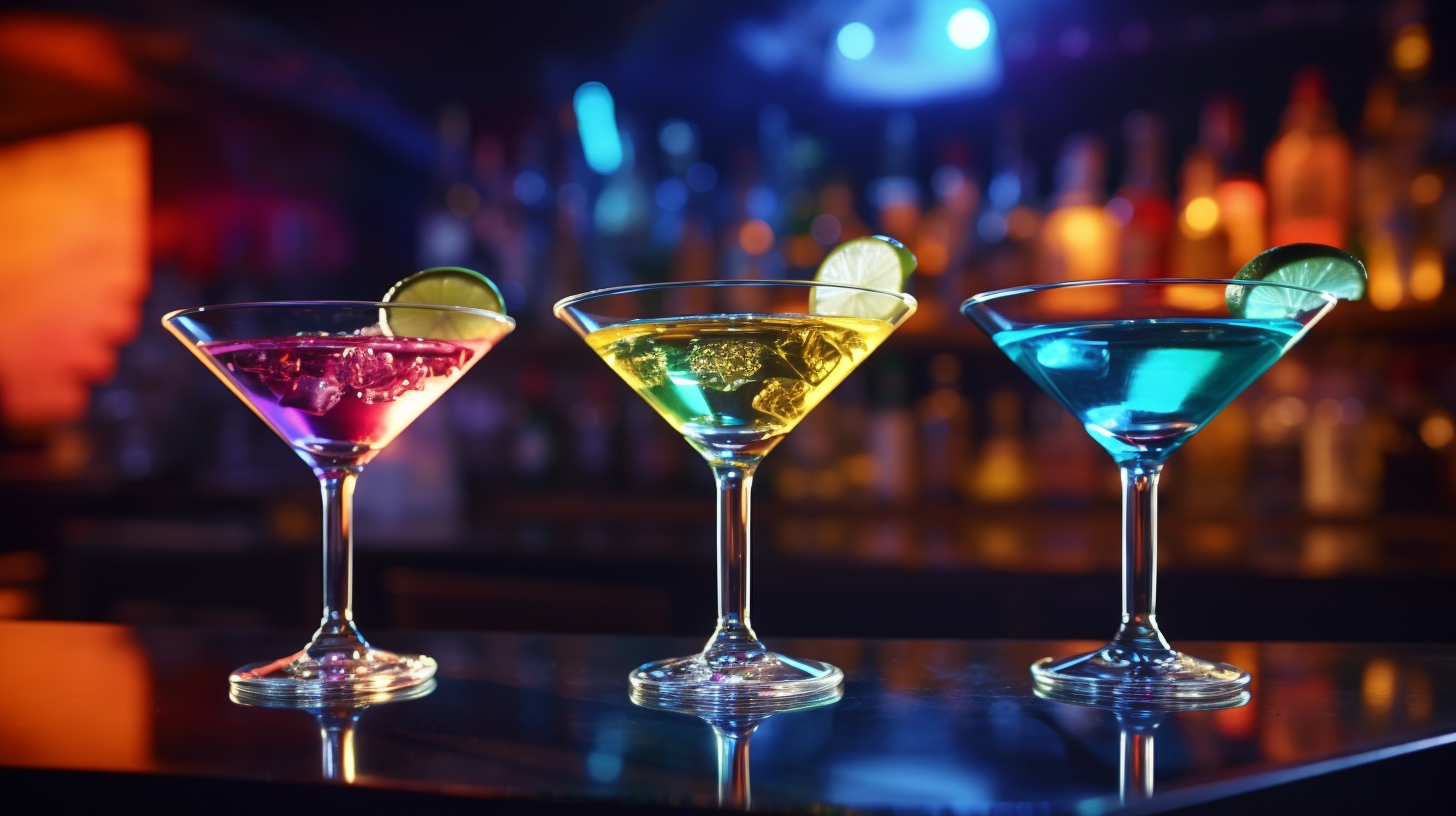 Assorted Liquors in Glasses on Bar Table