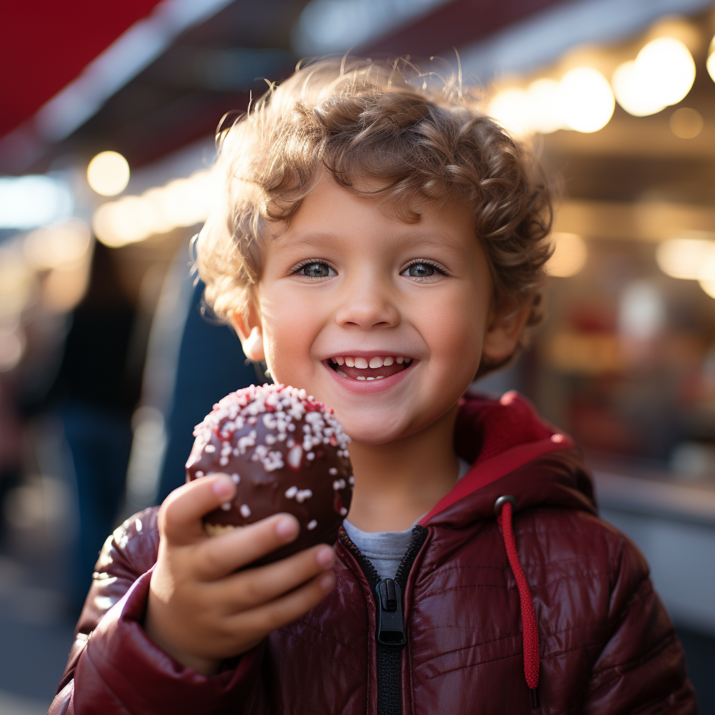 Little boy enjoying a candy apple