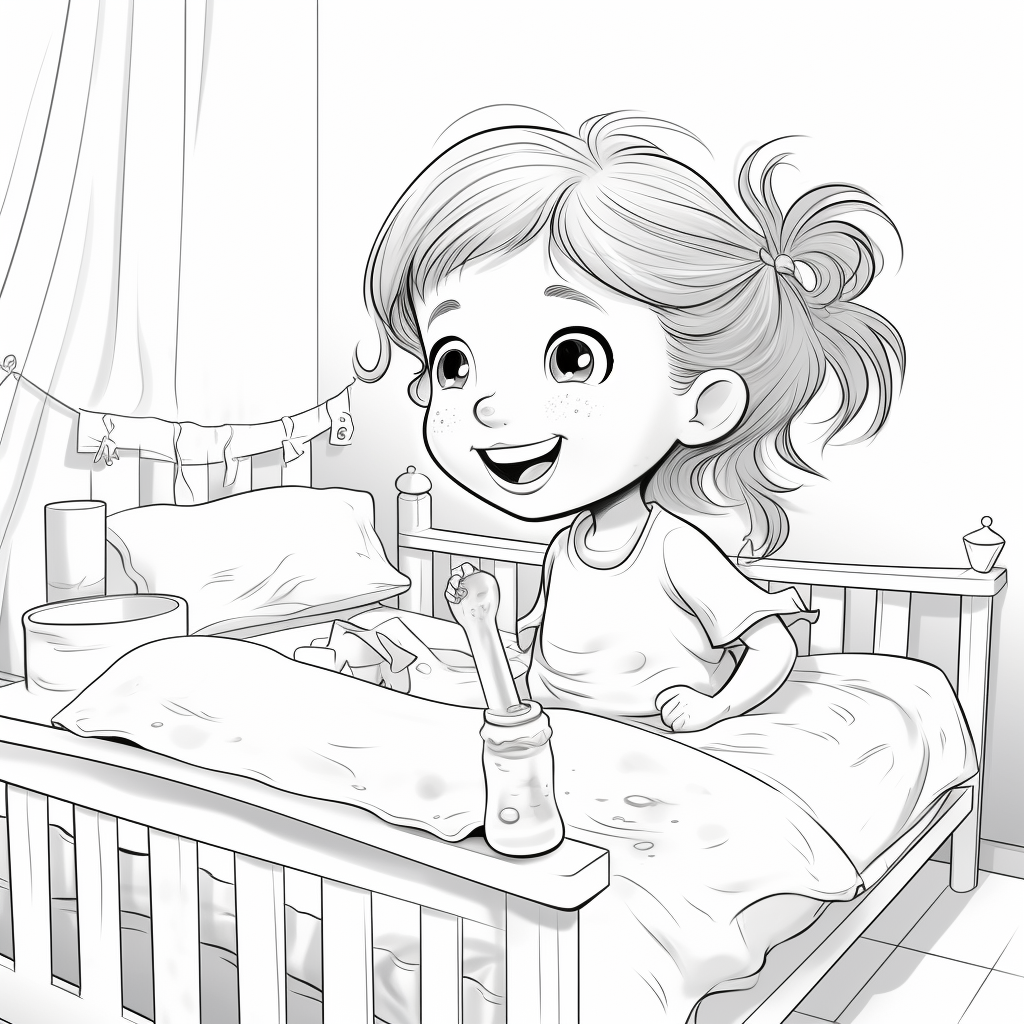 Coloring page of a little girl brushing her teeth