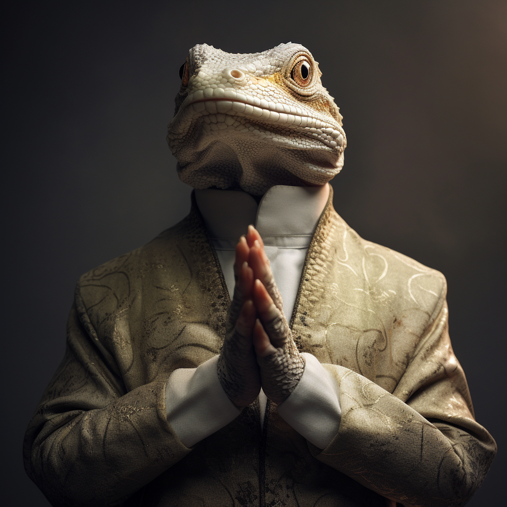 Lizard man dressed as priest