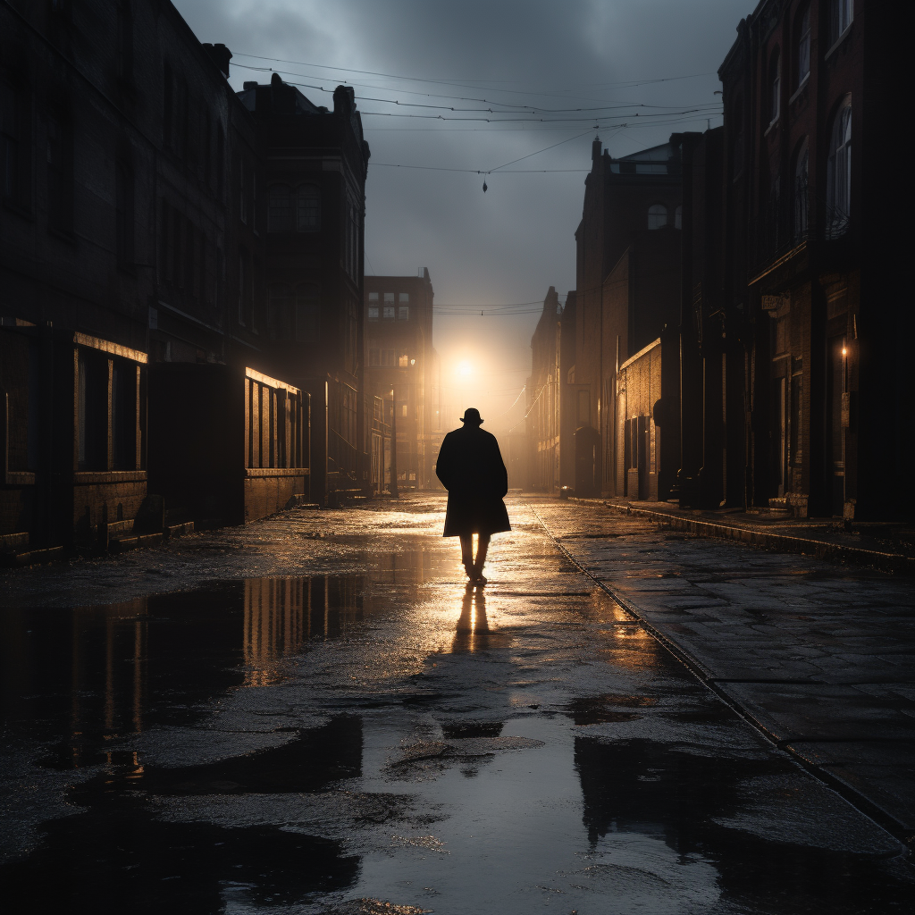 Lonely man walking on poor street