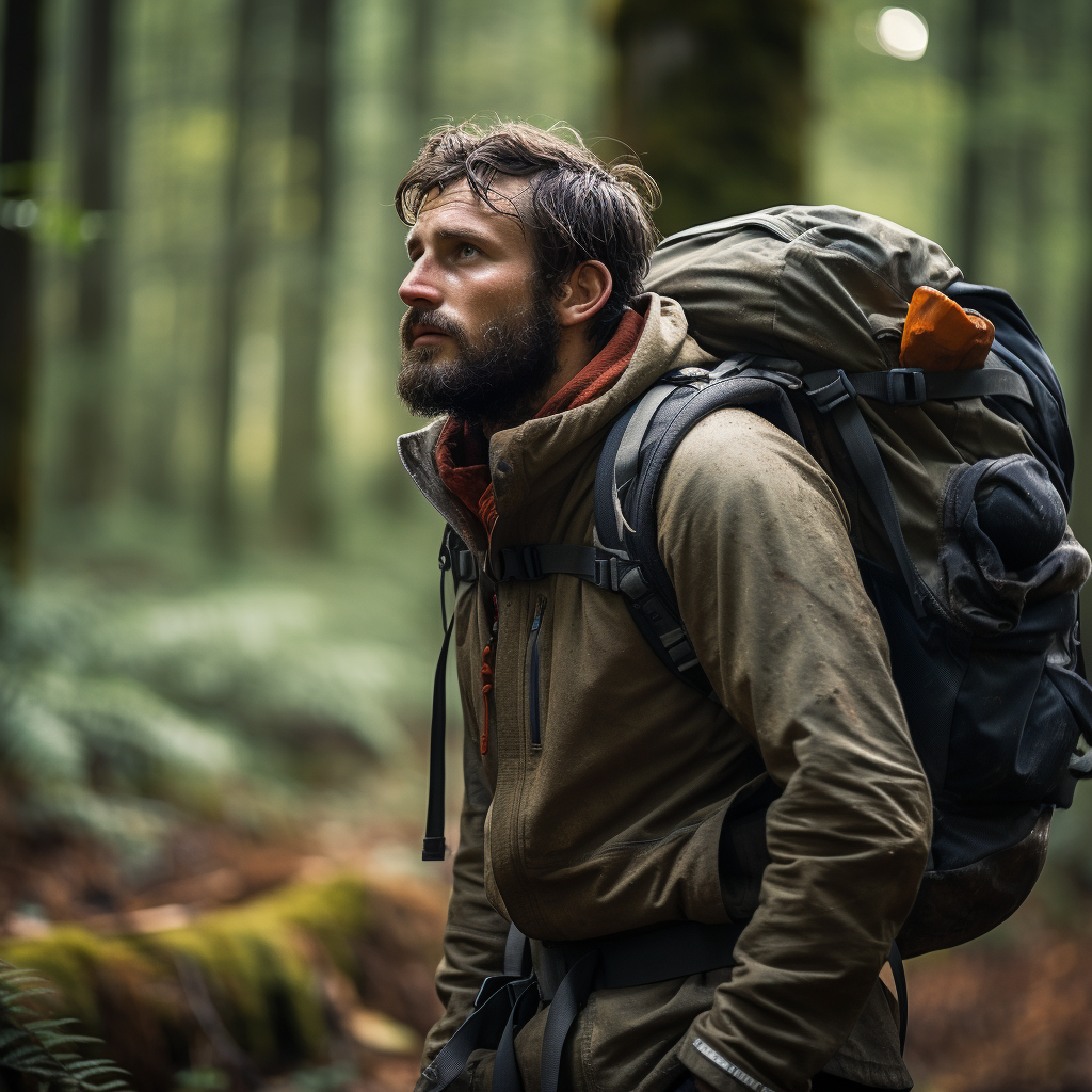 Lost hiker in the woods