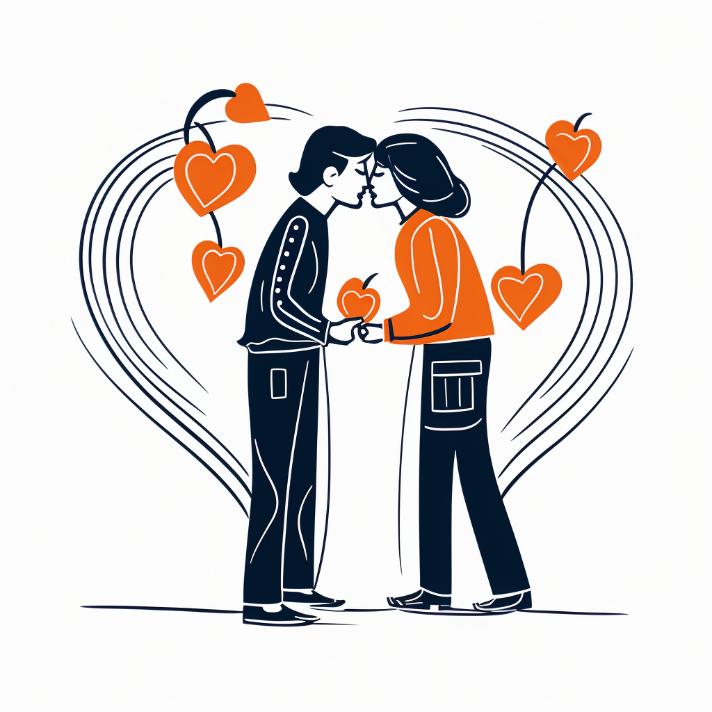 Image of playful lovers holding oranges