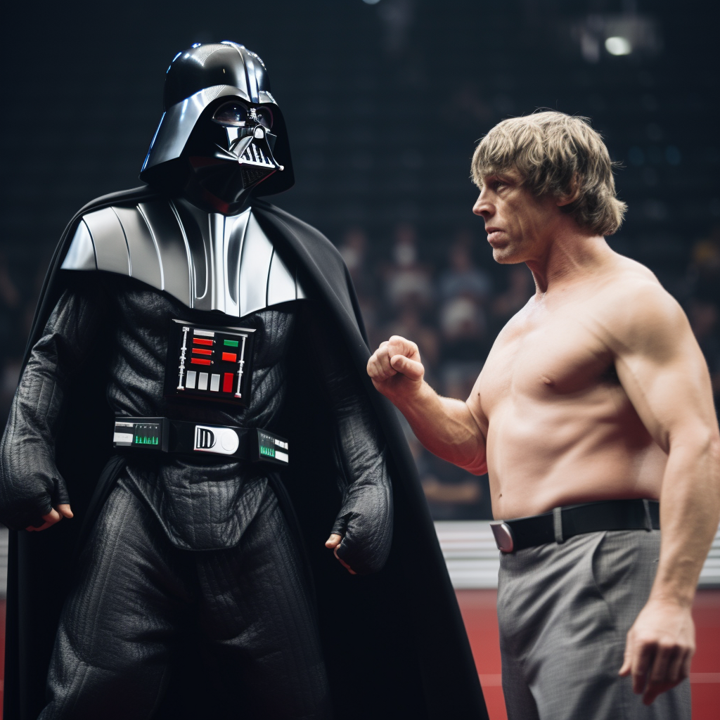 Luke Skywalker fighting Darth Vader in UFC event