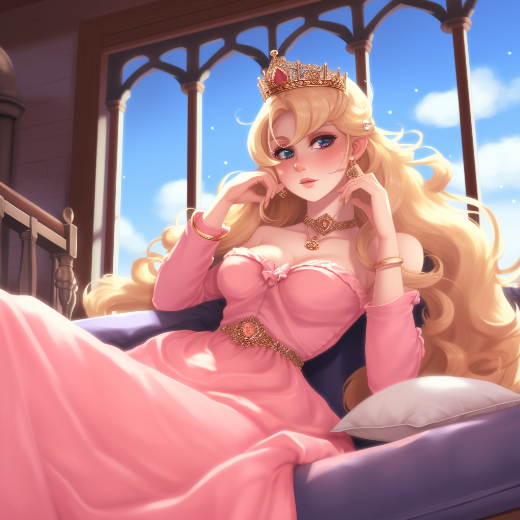 Princess Peach lounging in luxury castle