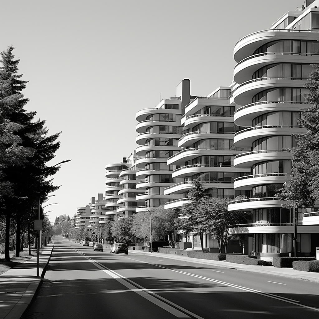 Empty luxury condos next to busy road