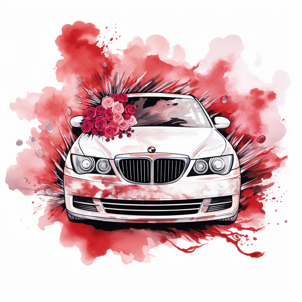 Luxury wedding car with red smoke bombs