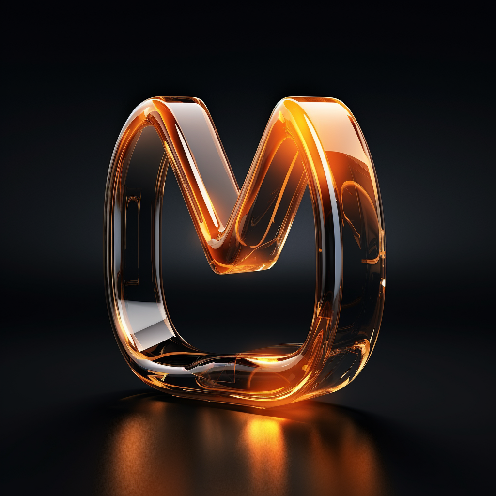 Abstract M-shaped 3D symbol in glass