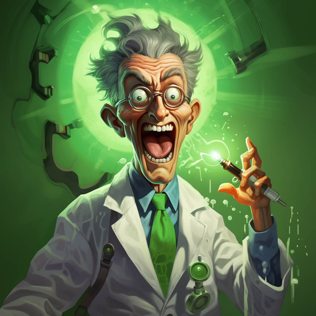 Cartoon Mad Scientist Injecting Green Fluid