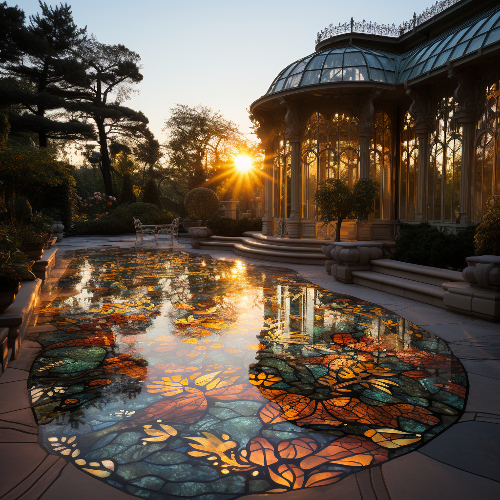 Enchanting stained glass garden with nature stones