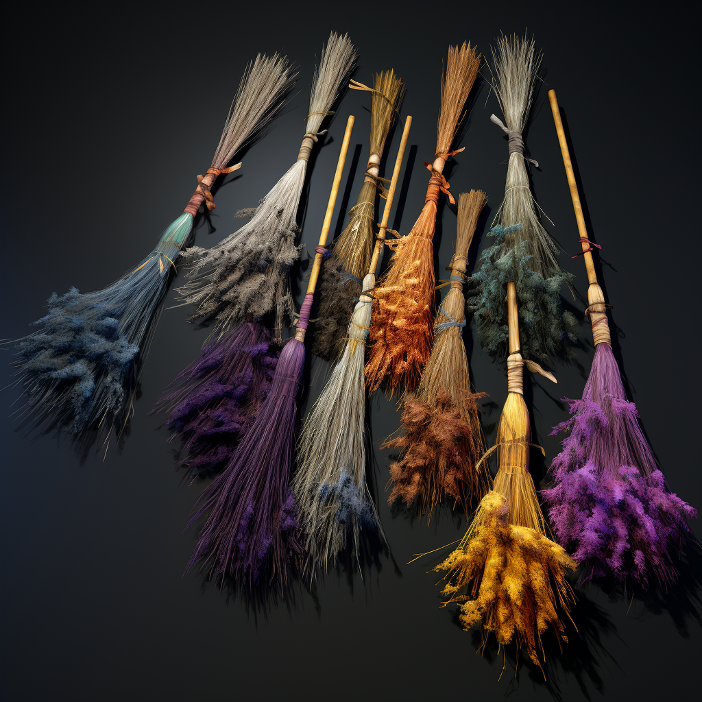 Vibrant witch brooms in flight