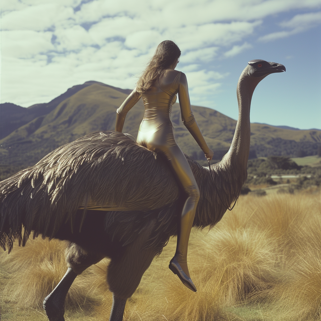 Malaysian Malay Supermodel Riding Giant Moa