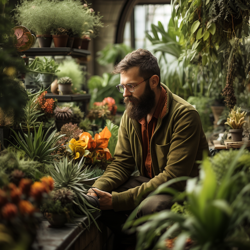 Male Plant Whisperer nurturing plants