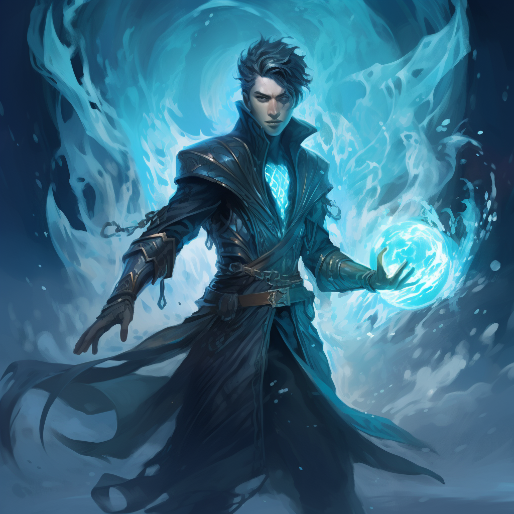 Male Warlock Water Genasi casting spell