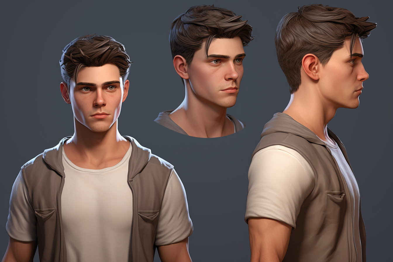 3D model character with short hair