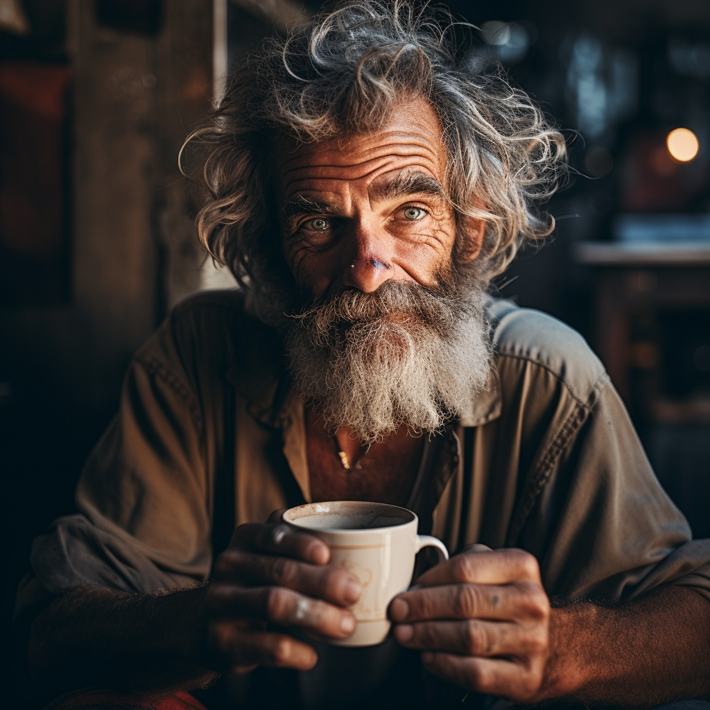 Man drinking coffee in a photo