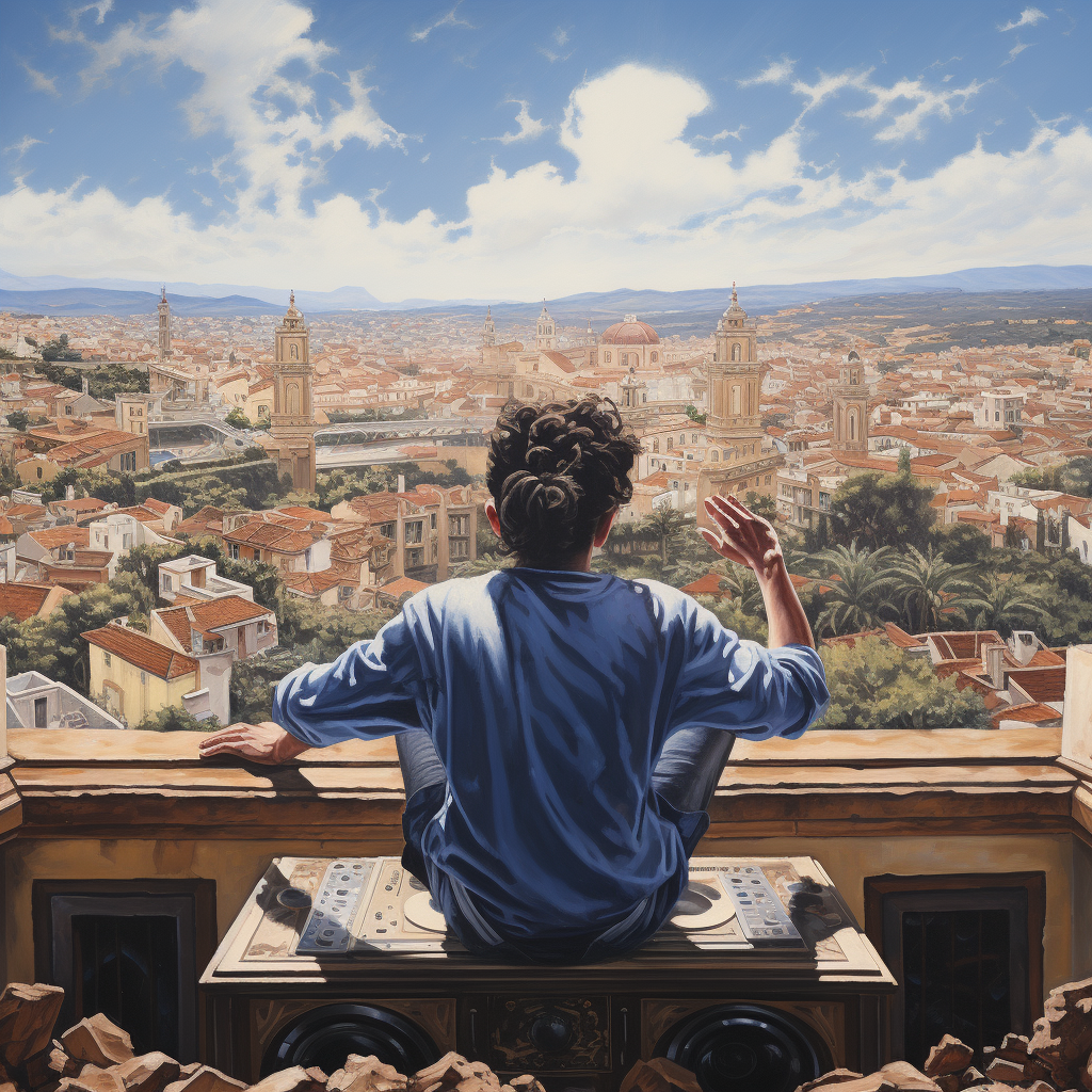 Man holding boombox in Seville