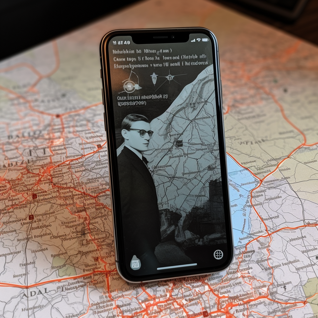 Realistic image of man kanalreiniger on phone screen with map