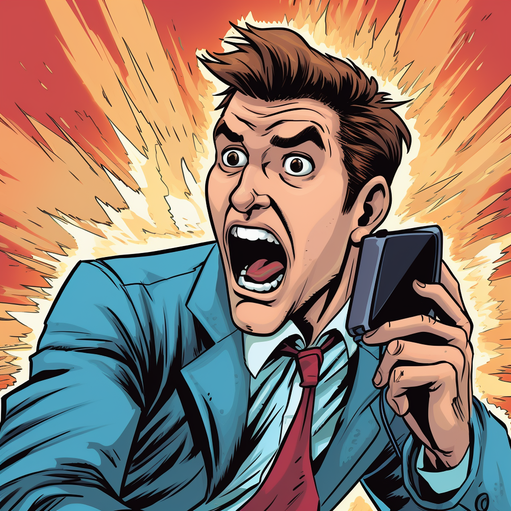 Man screaming into phone comic