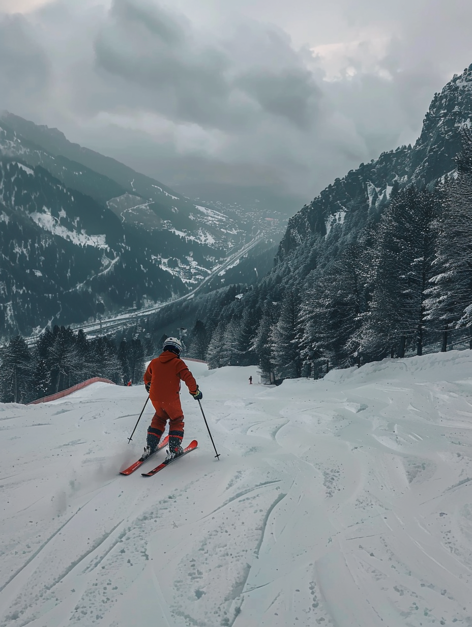 Man skiing clown costume in French Alps