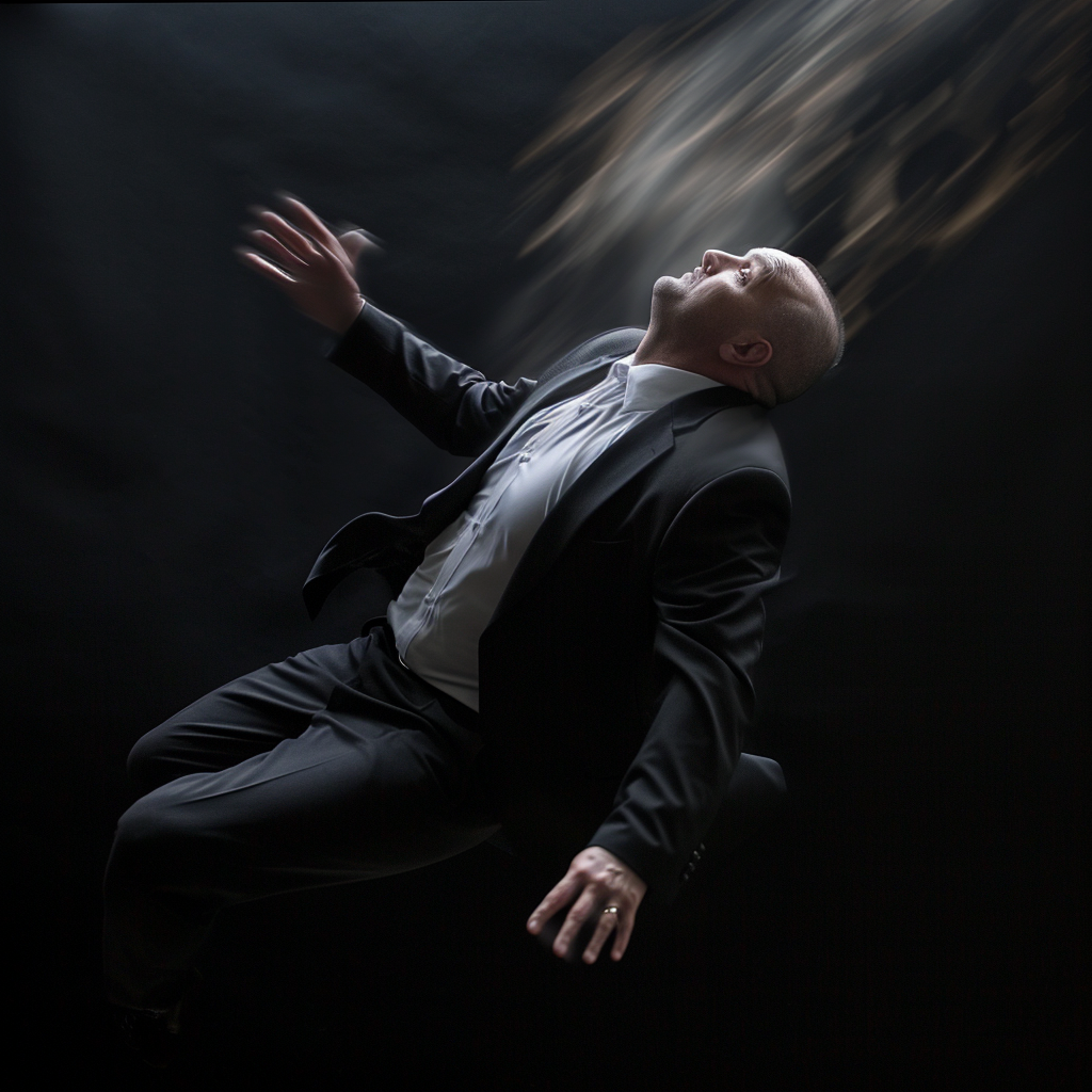 Man in suit falling dramatically