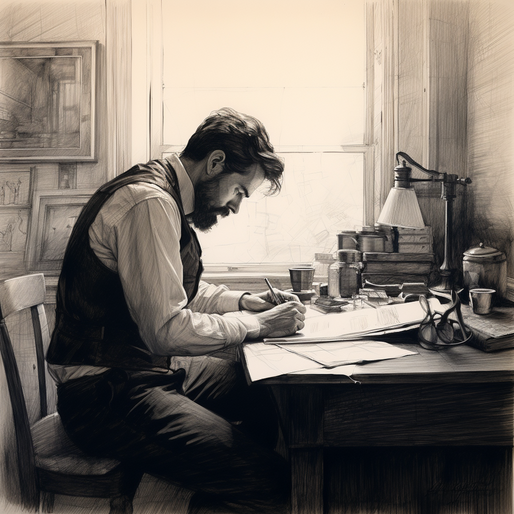 Man writing at desk