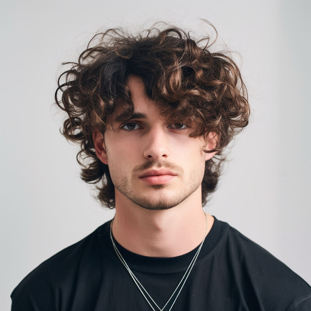 Man with Curly Hair Mullet