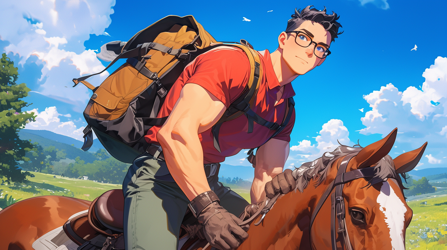 Manga Teenage Male Horse Ride Landscape