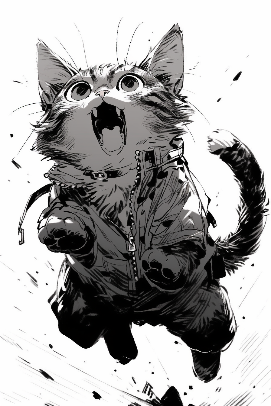 Manga cat jumping in air drawing