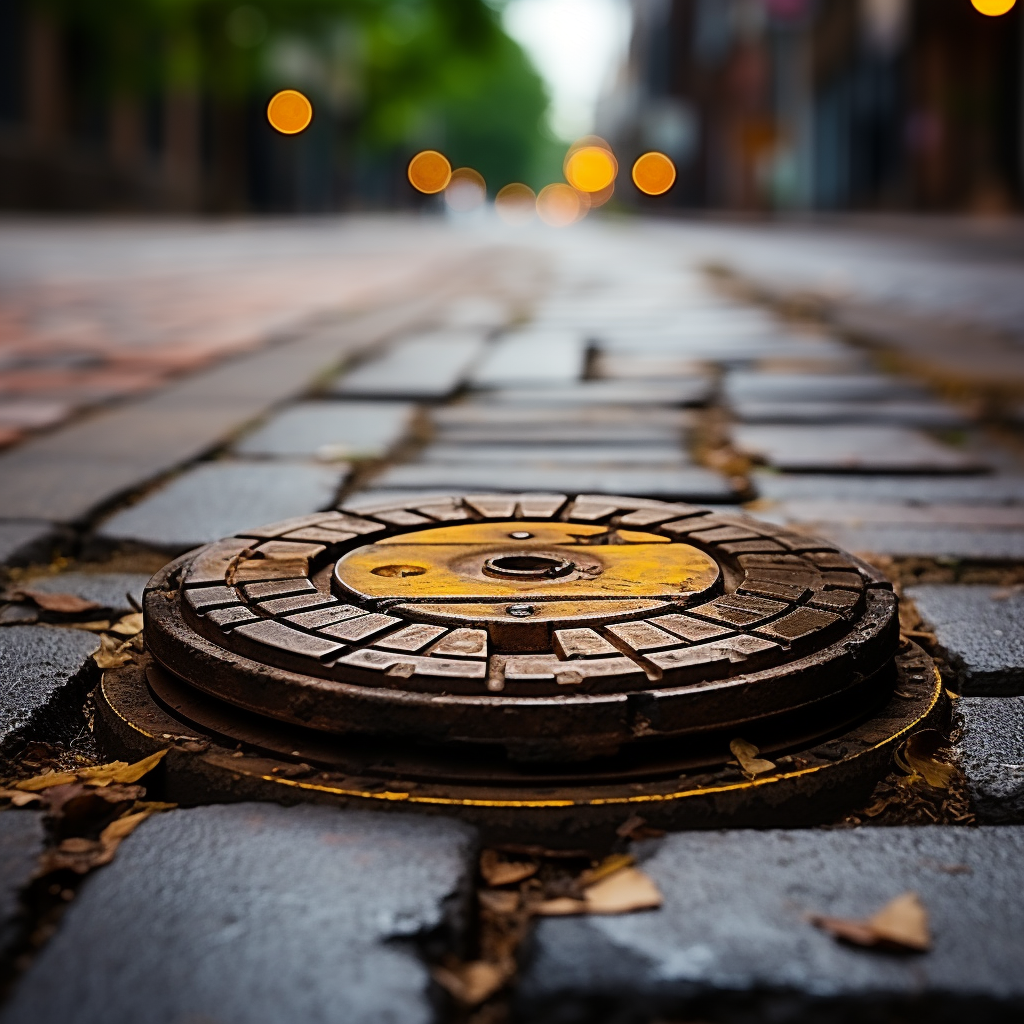 Manhole sewer cap on recessed asphalt