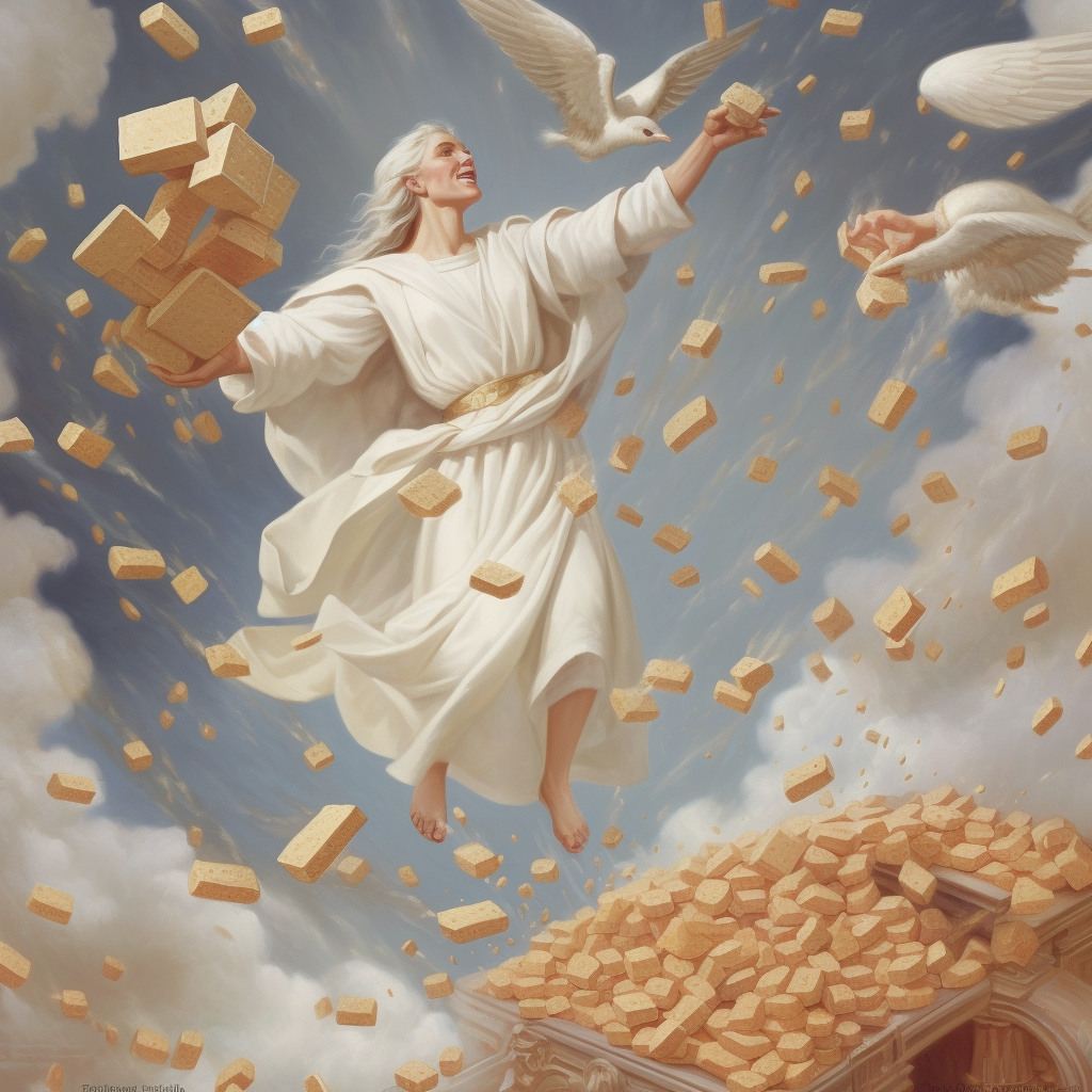 Manna, heavenly white wafers falling